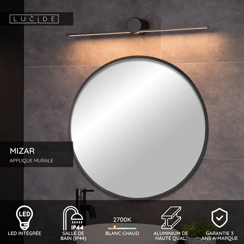 Lucide MIZAR - Applique murale Salle de bains - LED - 1x6W 2700K - IP44 - Noir - USP
